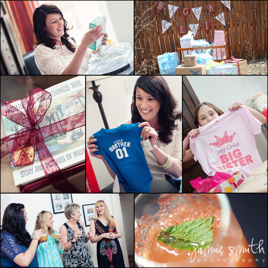 Sarah gets to enjoy opening presents from her baby shower guests