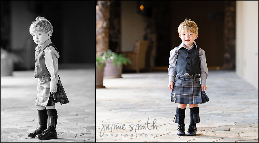 There is nothing cuter than a little boy wearing a Scottish kilt at a wedding.