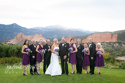 wedding party with mountains in the background