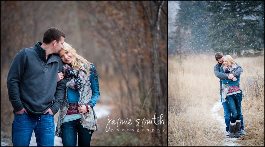 snowy engagement session at the ranch