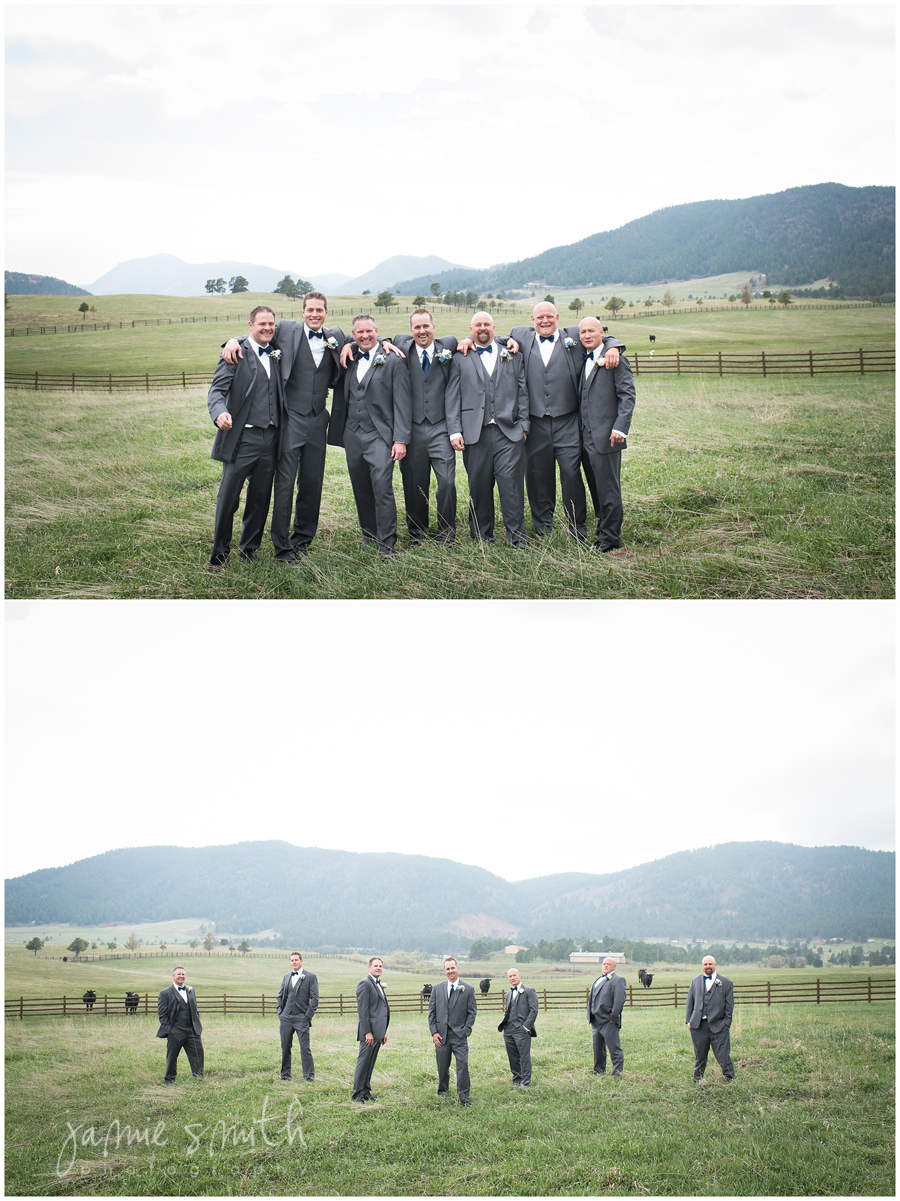 groomsmen posing in field