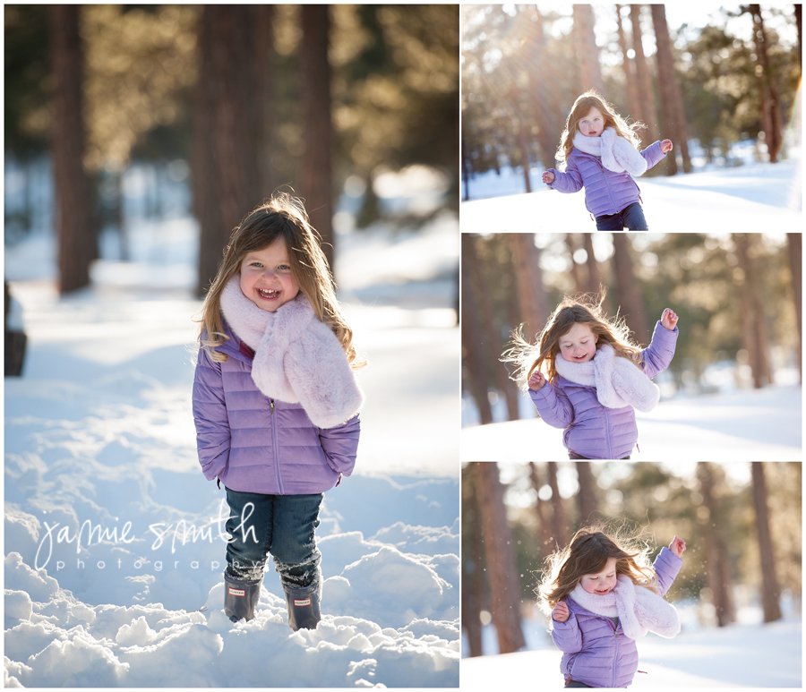 little girl giggling in the snow