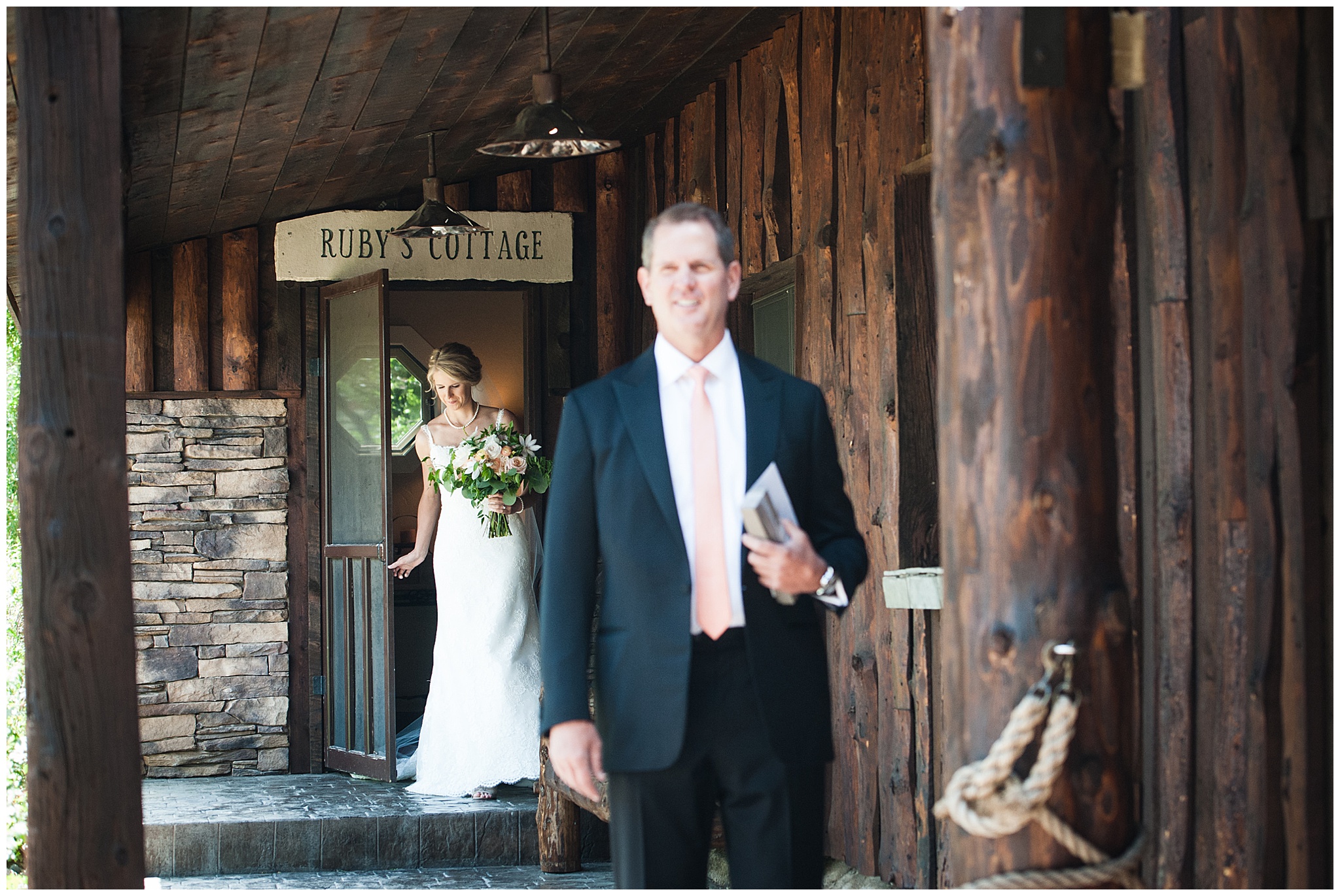 a bride's first look with her dad at Spruce Mountain Ranch Wedding venue