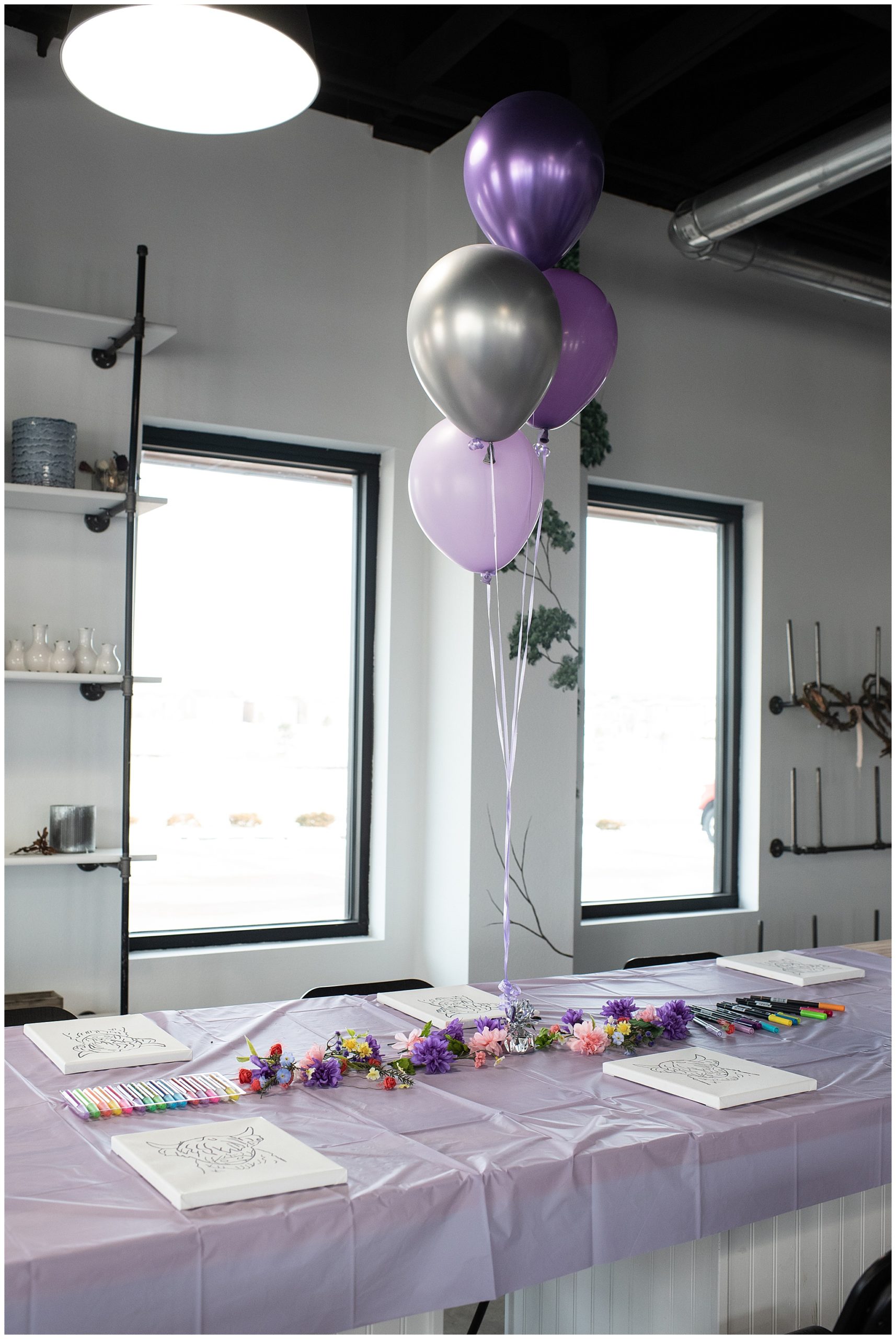birthday party table decorations with purple balloons sweetwater flower market