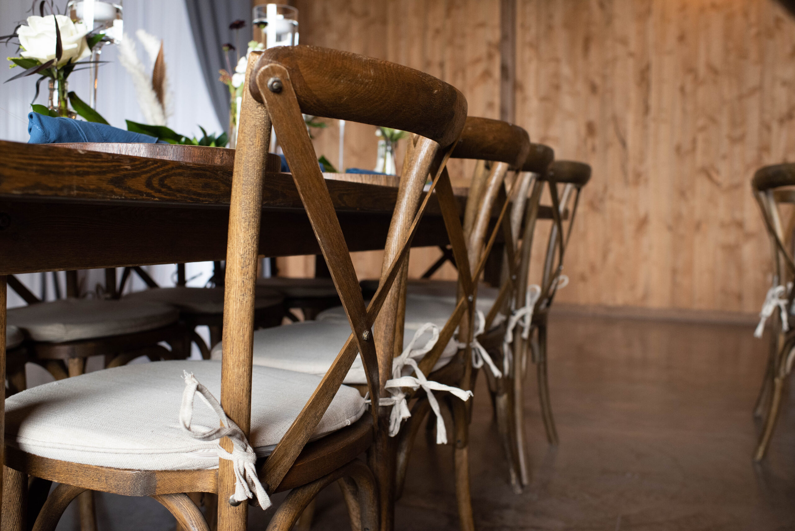 Details of wooden reception chairs